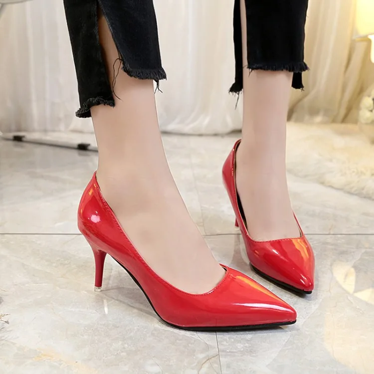 

2017 new pointed high heel stiletto work shoes European station shallow mouth comfort OL large size 46 women's shoes