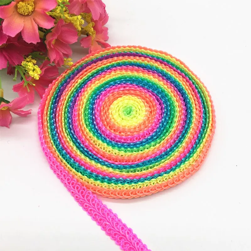 

10mm Multi Rainbow Color Thread Rayon Wave Lace Fabric Sewing Trim DIY Wedding Crafts Decor Centipede Braided Ribbon Lace 5yards