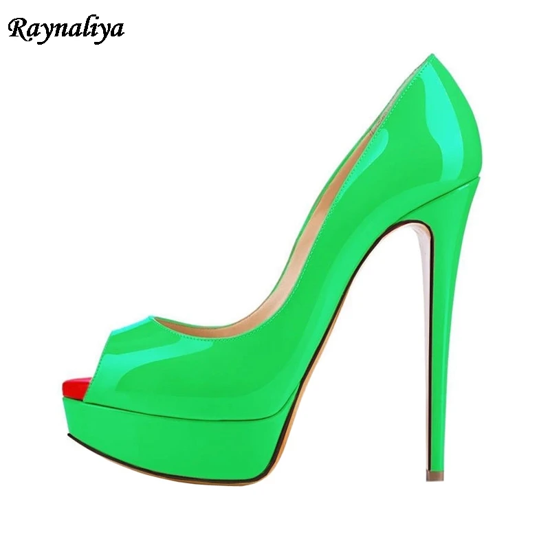 

2018 Spring Summer Brand Women Pumps Sexy Platform Patent Leather 14 Cm High Heels Sandals Peep Toe Shoes Big Size NPZ-B0002