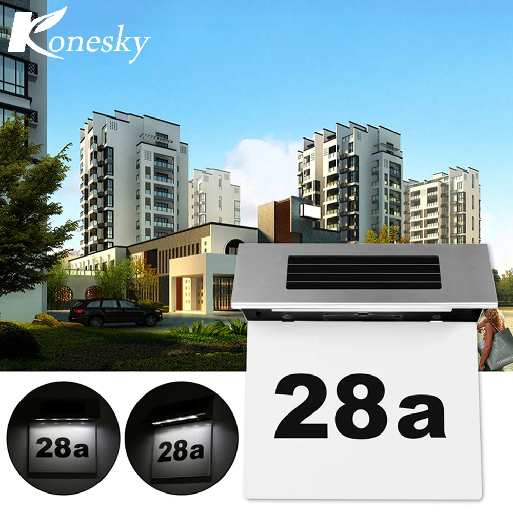 Letters Sign Lighting Cool White Konesky 4 LED Stainless Steel Solar Doorplate Number Light Lamp 6000K for House Door Numbers Sign