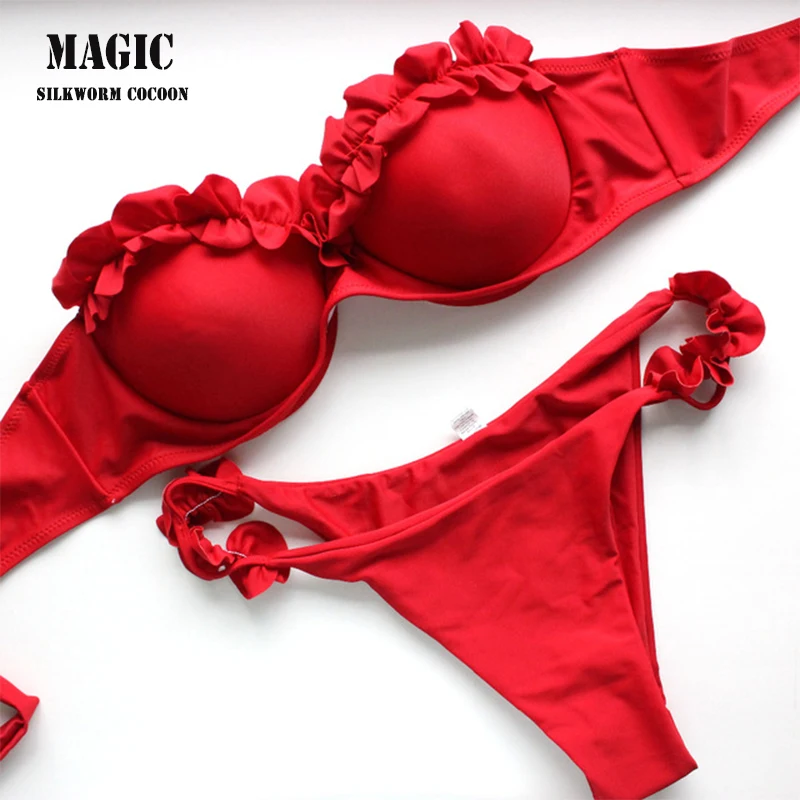 

Multi-color Flower Bikini Set 2018 New Push Up Swimsuit Red Blue Bathing Sexy Brazilian Style Women Swimwear Female Beachwear