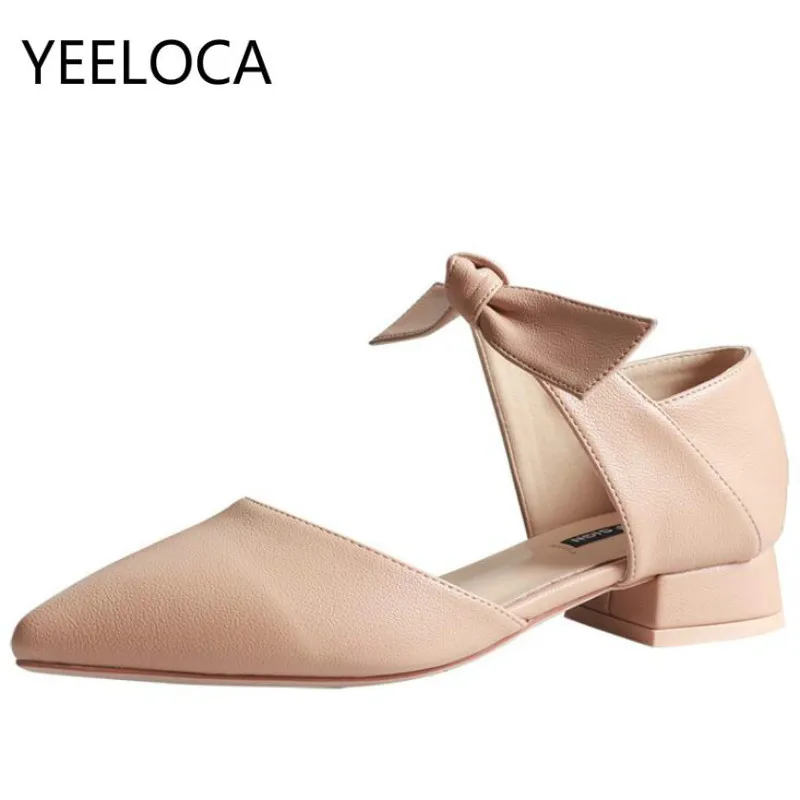 

YEELOCA New Fashion Square Heels Single Shoes Female Sandals 2.5cm Low with Pointed Toe Side Hollow Pumps Womens Shoes
