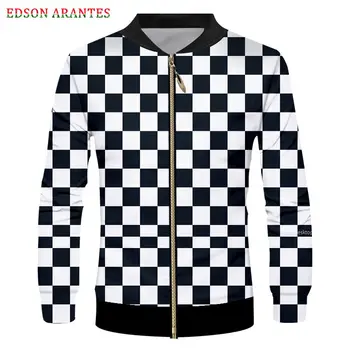 

Stylish 3D Zip up College Jackets White Black Grid All Over Print Varsity Baseball Coats Unisex School jacket Team Custom S-6XL