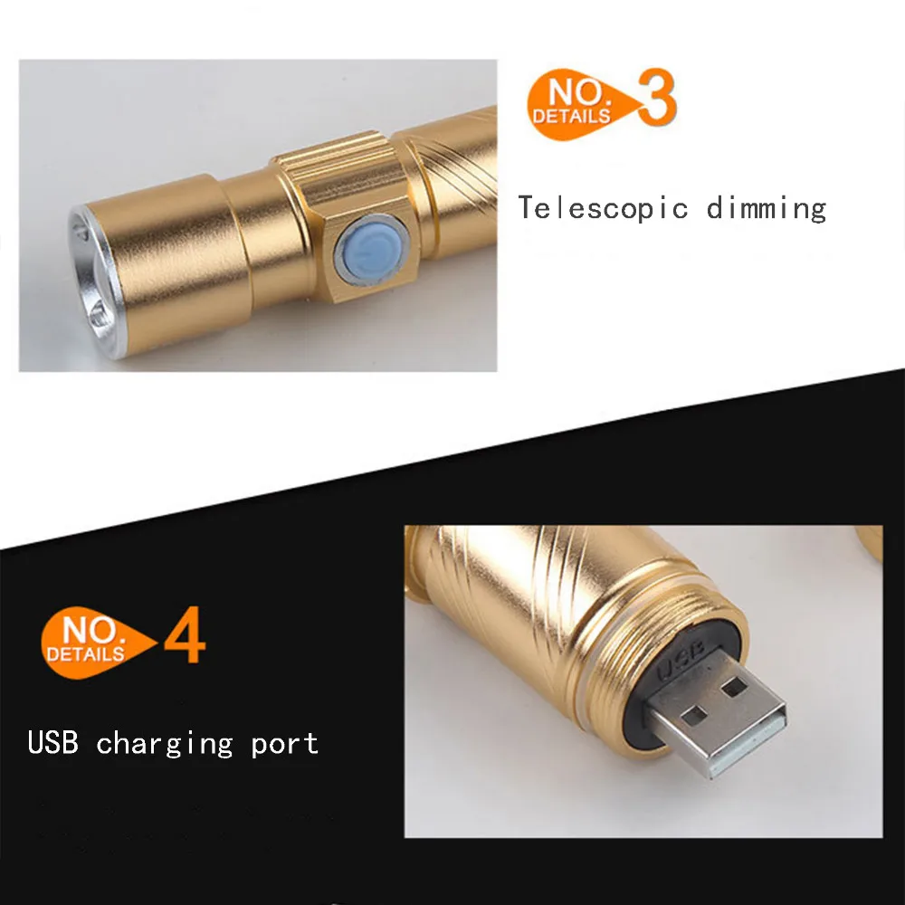 VANDER USB Rechargeable LED Flashlight 5W Zoomable CREE 1000LM Waterproof Lanterna LED Torch Built-in lithium battery Flashlight (9)