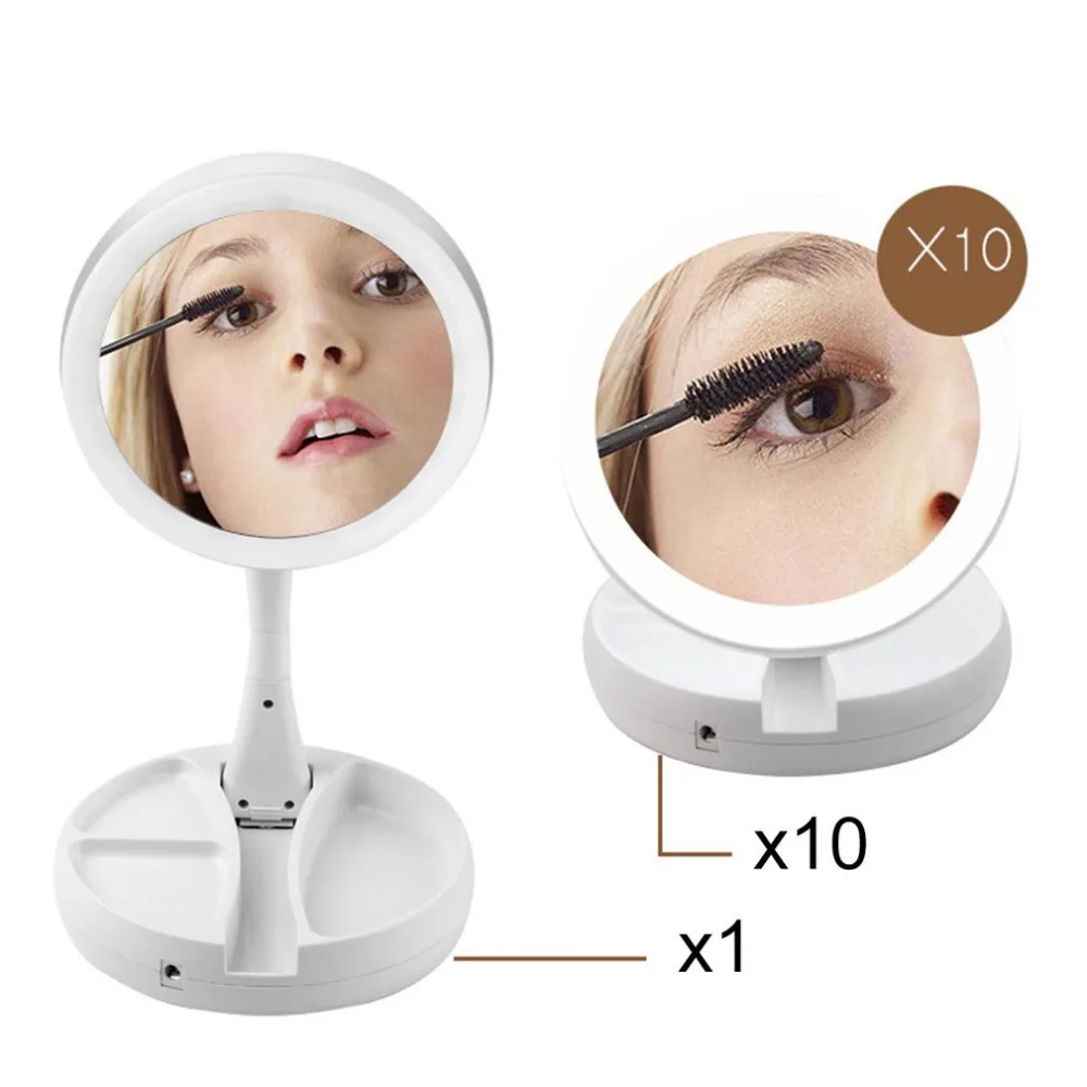

Foldable LED Double Sided Magnifying 360 Degree Swivel Cordless Cosmetic Makeup Mirror Lady Beauty Facial Light Lighted Mirror