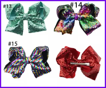 

free shipping 50pcs 8''Large Sequin Hair Bow Hairclips For Girl Handmade Rainbow Dance Party Kids Boutique Hair Accessories