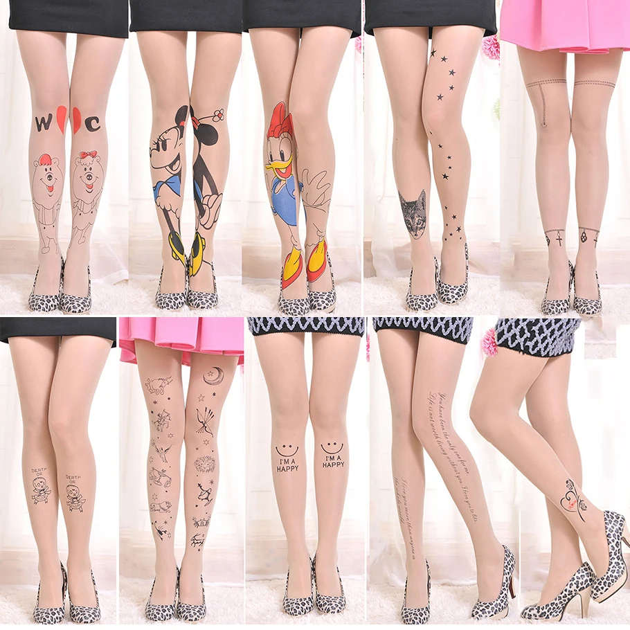 Лидер продаж эротические шёлковые чулки 15D Для женщин колготки камуфляж колготки с татуировкой узор прозрачные длинные женская тату