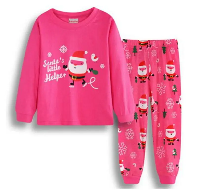 Красная пижама с Санта-Клаусом для маленьких мальчиков, костюм из хлопка, год, рождественские детские пижамы, комплект одежды, Детские футболки, штаны в полоску - Цвет: Color as shown