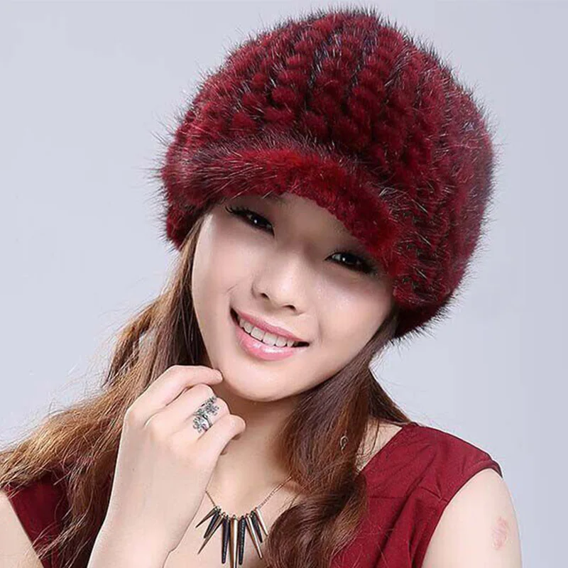 Женские кепки с козырьком из натурального меха Gorros feminino inverno, вязаная красная/черная Русская Шапка, женские шапки, зимняя женская шапка Sombreros mujer