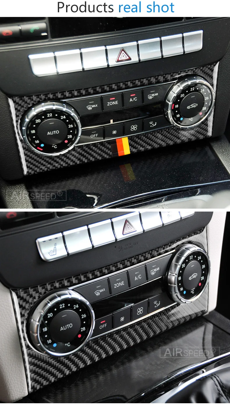 Mercedes Benz C Class W204 Accessories 2011-2013 Carbon Fiber Car Interior Air Conditioning Control Cover Stickers (6)