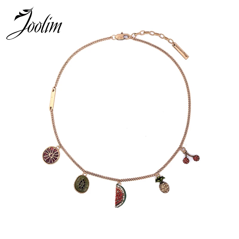 

JOOLIM Jewelry Wholesale/2017 Watermelon Pineapple Orange Fruit Pendant Necklace Vintage Jewelry Fashion Accssories