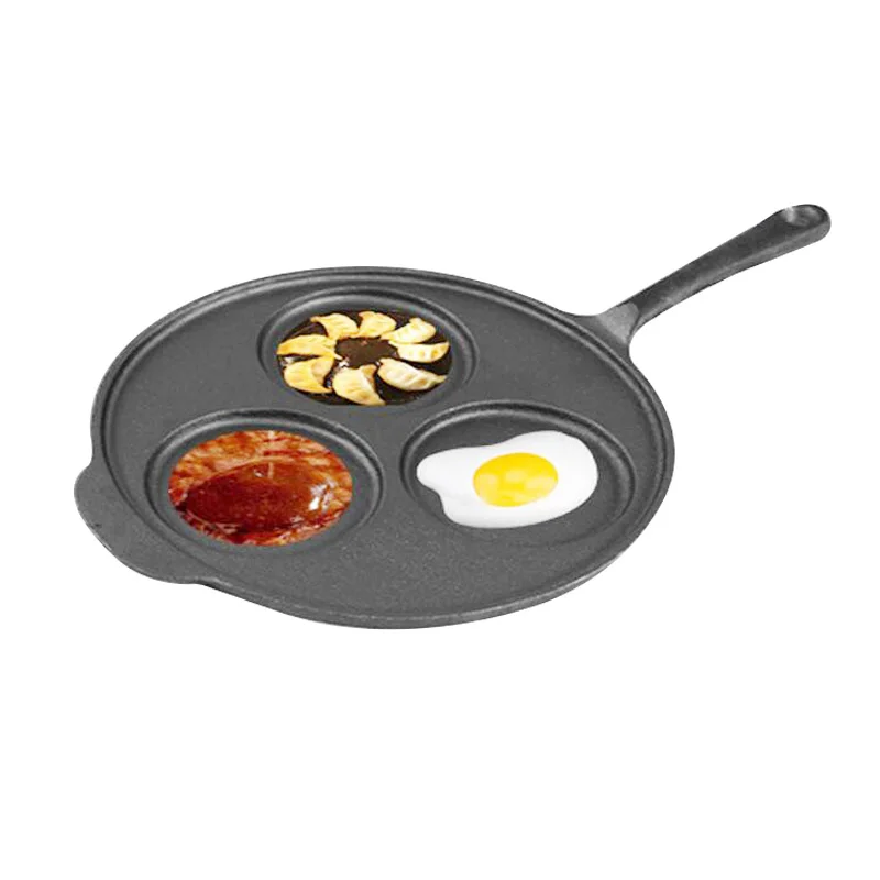 ZITING 23cm Grill Pans Cast Iron Pancake Pans Omelette Egg Three Holes