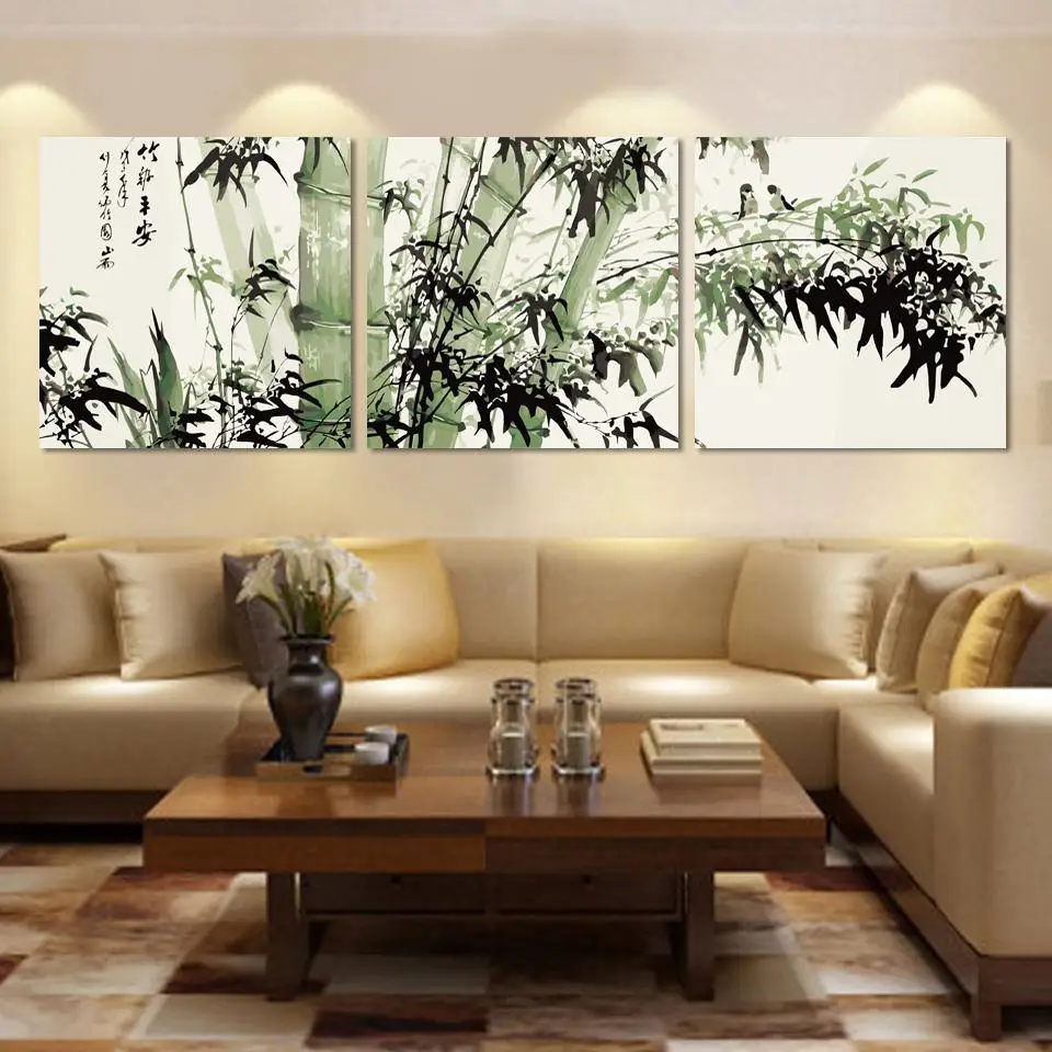 bamboo canvas wall art landscape painting 3 pieces large bamboo wall