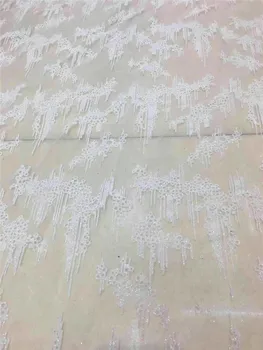 

Nigerian French Fabric 5 yards BZL-102420 Glued glitter sequins Tulle Lace Fabric top Selling African Lace Fabric in white color
