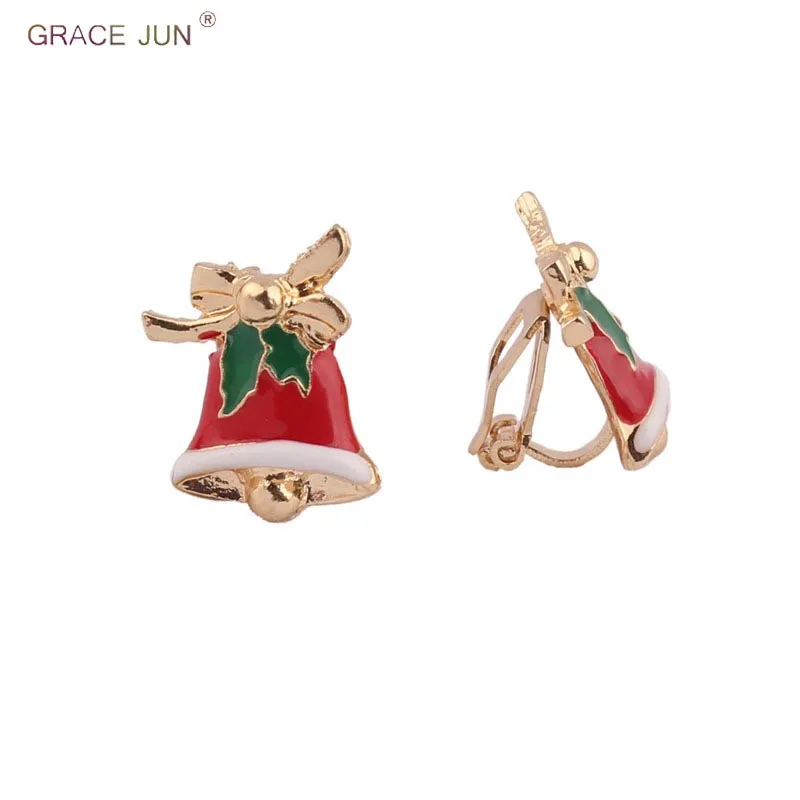 

GRACE JUN Small Bow-knot Bell Clip on Earrings Without Pierced for Girl Kids Party Best Jewelry No Hole Earrings Christmas Gift