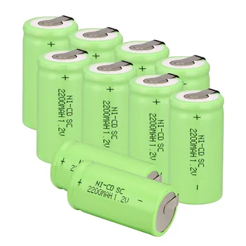 

High quality !12 pcs Sub C SC battery 1.2V 2200 mAh Ni-Cd NiCd Rechargeable Battery 4.25CM*2.2CM Batteries -green color
