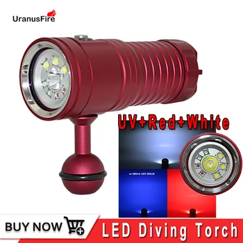 

New LED Diving Flashlight Underwater 80M XM L2 Photography Video Camera Tactical Flashlight UV+White+Red LED Lanterna Torch