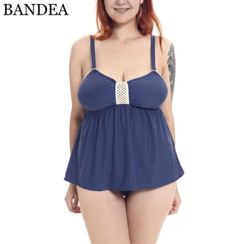 

BANDEA Newest Bikini Set Tankini Swimwear Women Two Pieces Sexy Female Push Up Dust Blue Crochet Bandeau Skirted Plus Size 4XL