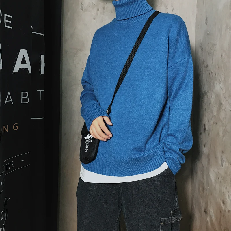 Sweater winter high collar warm thick sweater men's high collar brand slim pullover men's loose long sleeves knitted sweater