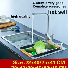 Роскошная кухонная ручная раковина, двойной паз, 304 нержавеющая сталь,, 72x40/75x41/78x43/80x45/82x45 см