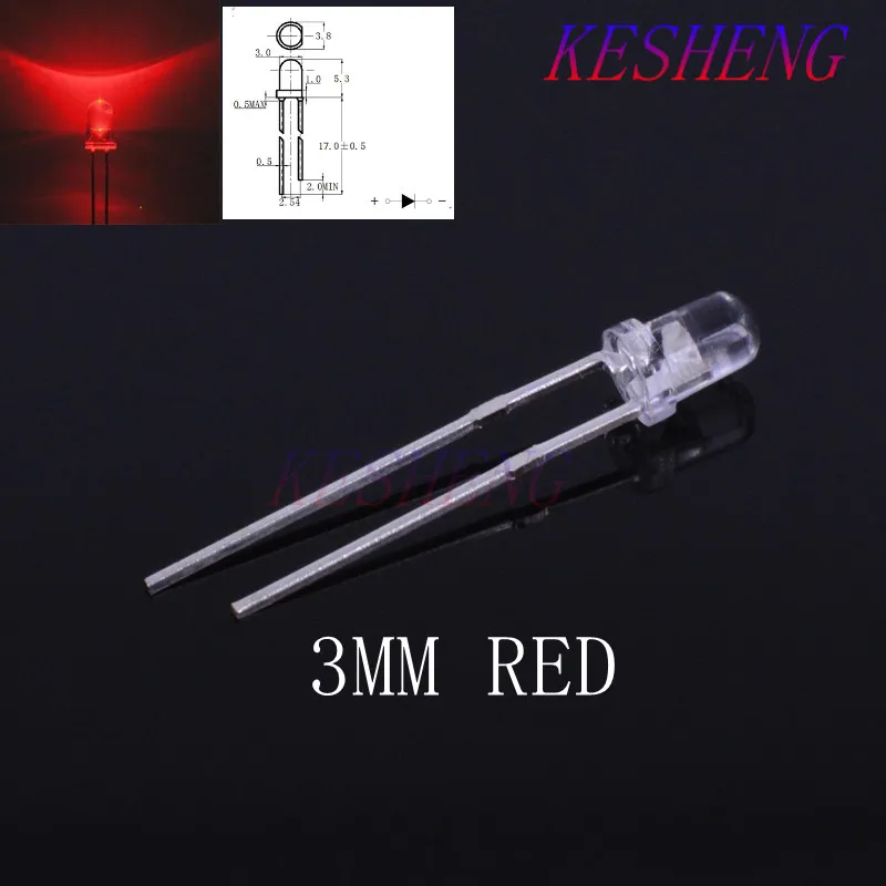 

100pcs/lot F3 Super Bright 3MM Round Red Transparent LED Light Lamp Emitting Diode High Quality