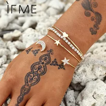 

IF ME Fashion Charm Cuff Bracelet Bangle Set for Women Gold Silver Color Star Moon Heart Micro Paved Crystal Rhinestone Jewelry