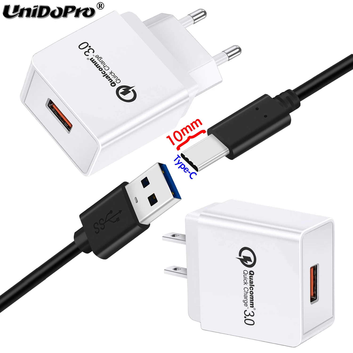 

Quick Charge QC 3.0 18W AC Charger + 10mm Type C Cable for AGM Blackview CAT Oukitel UMiDiGi Doogee Ulefone Leagoo Zoji Phones