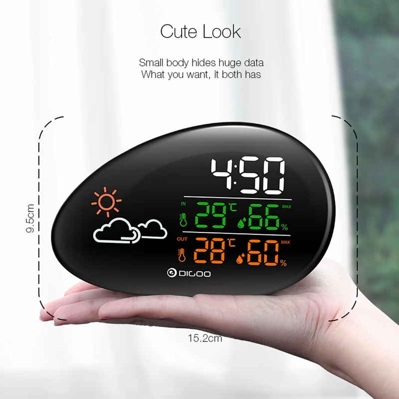 DIGOO DG-THS01 Smart Home Lying Stone Clock Weather Station Weather Forecast Outdoor Indoor Thermometer Hygrometer Humidity Cale