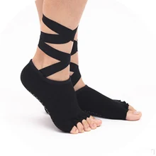 Женские носки для йоги, парные Женский тренажерный зал, носки для йоги, танцевальные Нескользящие хлопковые носки на пять пальцев с лентой