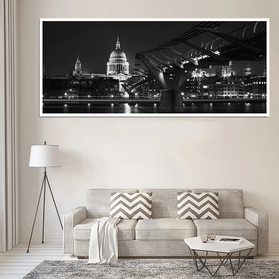 3 - City Night Landscape Wall Art Canvas Painting American White House Wall Pictures Black and White Prints and Posters Decoration