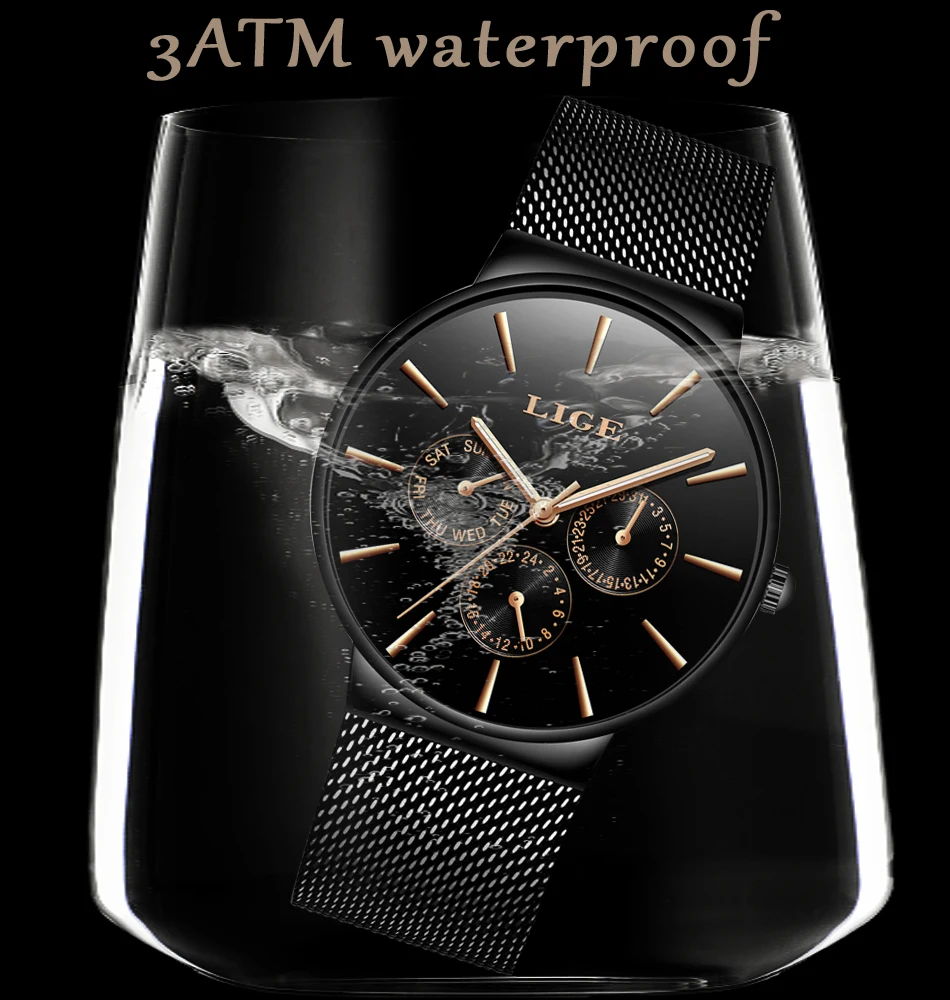 Мужские часы LIGE от ведущего бренда, Роскошные водонепроницаемые ультратонкие часы с датой, мужские часы со стальным ремешком, повседневные кварцевые часы, мужские спортивные наручные часы
