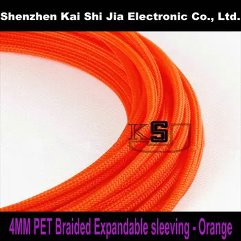 

100 Meters/Lot 4MM Orange Round High Density Sleeving PET Braided Expandable Sleeve For Cable Protection