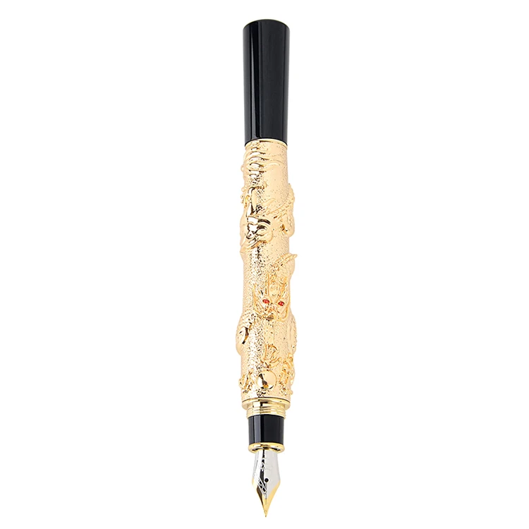 Presente do Negócio Dragão de Ouro Canetas de Tinta de Metal Artigos de Papelaria Jinhao Nobre Marca Belas Fountain Pen 0.5mm Escola Escritório Escrita Ouro Nib Mod. 195281 4 Escola Escritório Escrita Canetas De Tinta De