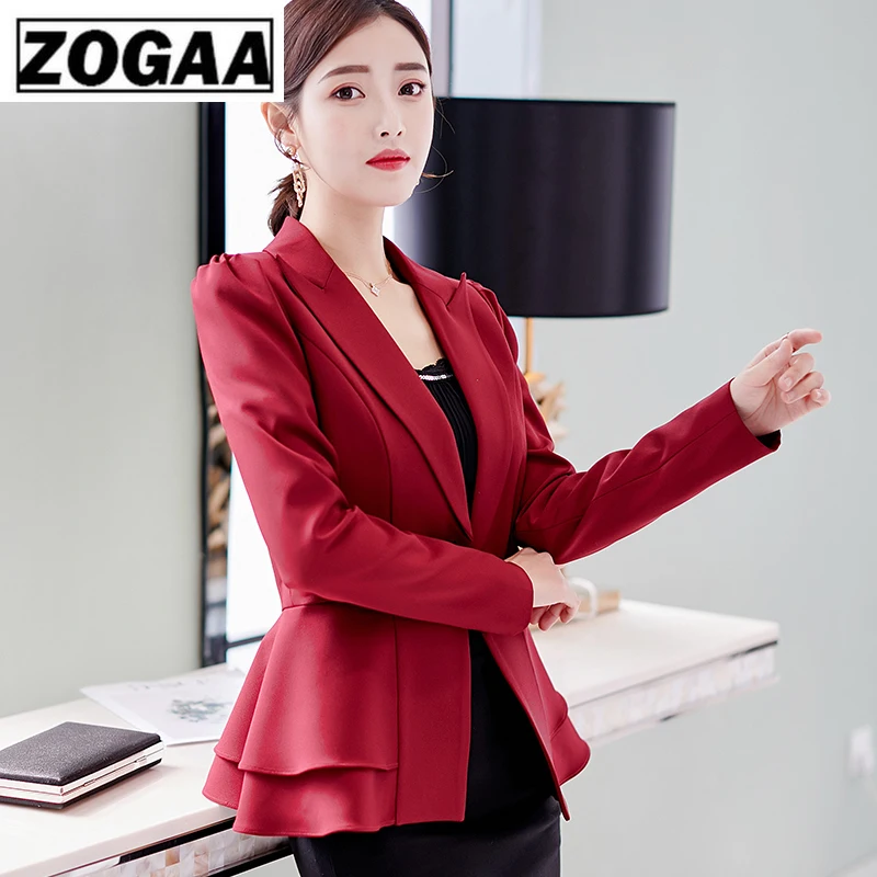 ZOGAA Women New Fashion Business Formal Suits Work Coat Elegant Ruffle Blue White Black Jacket Office Peplum Blazer