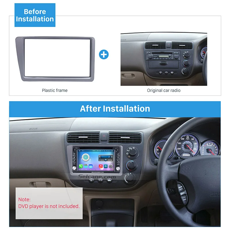 Seicane Silver Grey Двойной Дин Радио кадров Комплект для Honda Civic RHD стерео Интерфейс CD отделкой в тире ободок