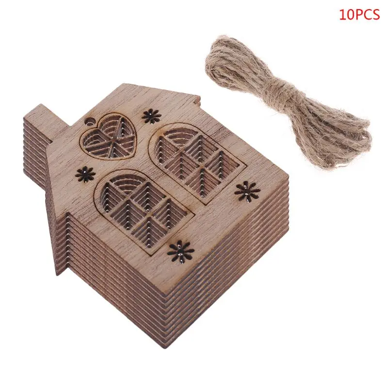 

10pcs/set Christmas House DIY Wooden Pendant Hanging Tree Ornament DIY Crafts Party Home Decor
