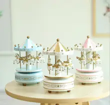 Round Musical carousel horse wooden carousel music box toy child game Home Decor Christmas Birthday Gift Mix design