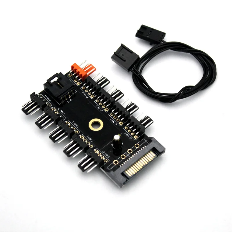 أحدث الأسود 1 إلى 10 PC مسند تبريد للاب توب مدمج به مكبر صوت مروحة Hub الفاصل كابل Pwm SATA 12 V امدادات الطاقة سرعة محول ل الكمبيوتر مينر التعدين