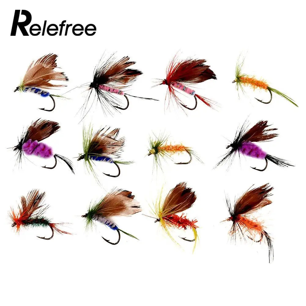 

New 12 pcs Various Dry Fly Hooks Baits Fishing Tackle Tool Trout Salmon Flies Fish Hook Multicolor Lures Tool