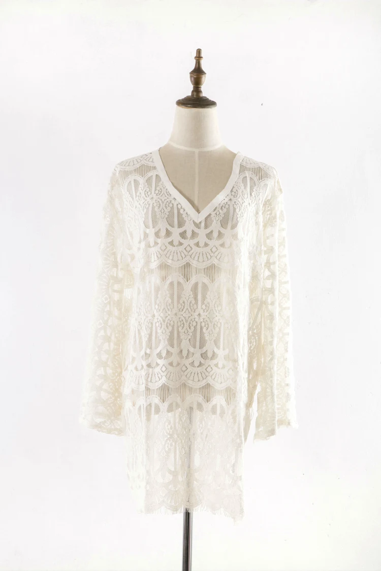 Beach Swimsuit for Women Sleeve Coverups Lace Bikini Cover up White Beach Swimsuit for Women Sleeve Coverups Lace Bikini Cover up White