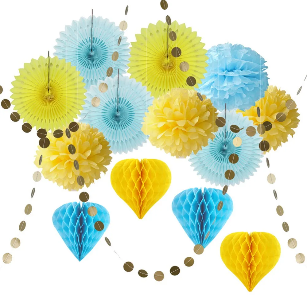 

15pcs/set Paper Decorations Honeycomb Balls Paper Fans Pom Poms Circle Garland for Wedding Birthday Party Baby Showers Decor