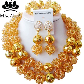 

Majalia Classic Nigerian Wedding African Jewelry Set Gold champagne Crystal Bead Necklace Bride Jewelry Set Free Shipping 2JS044