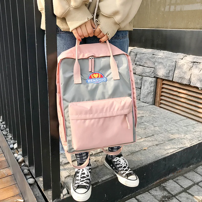 MENGHUO Panelled 2018 Women Canvas Backpack School bag for Girl Ladies Teenagers Casual Travel bags Schoolbag Backpack Mochila (10)