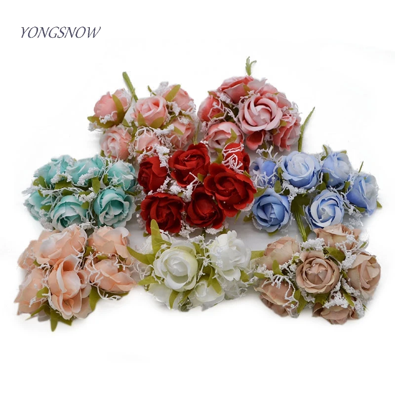 12pcs Artificial Rose Flowers Silk Lace Roses Diy Wedding Bouquet