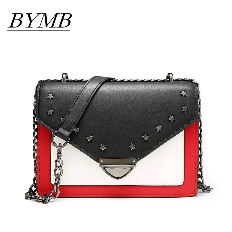 

European and American fashion rivets small square shoulder slanting Genuine Leather women's single shoulder slanting lady bag