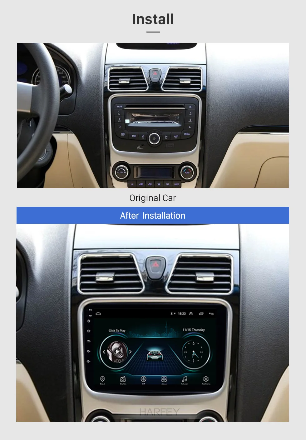 Sale Harfey GPS Navigation Car Stereo for 2012 2013 2014 Geely Emgrand EC7 Android 8.1 3G WiFi AM FM Radio USB AUX support 1080P DVR 2