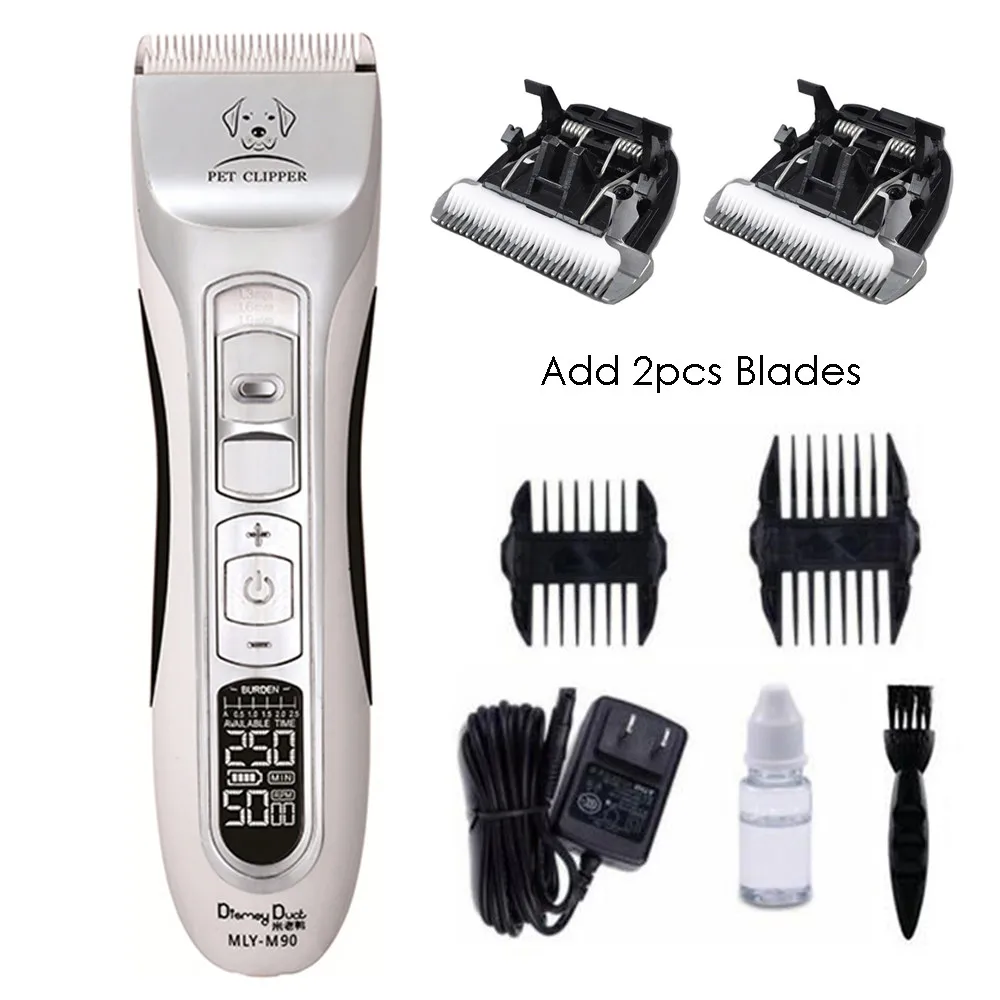Add 2pcs Blades Профессиональная машинка для стрижки животных Машинки для стрижки собак Уход за лошадьми бритва мощные аккумуляторные кошка электрические ножницы косилка для стрижки волос машина M90 - Цвет: Add 2pcs Blades