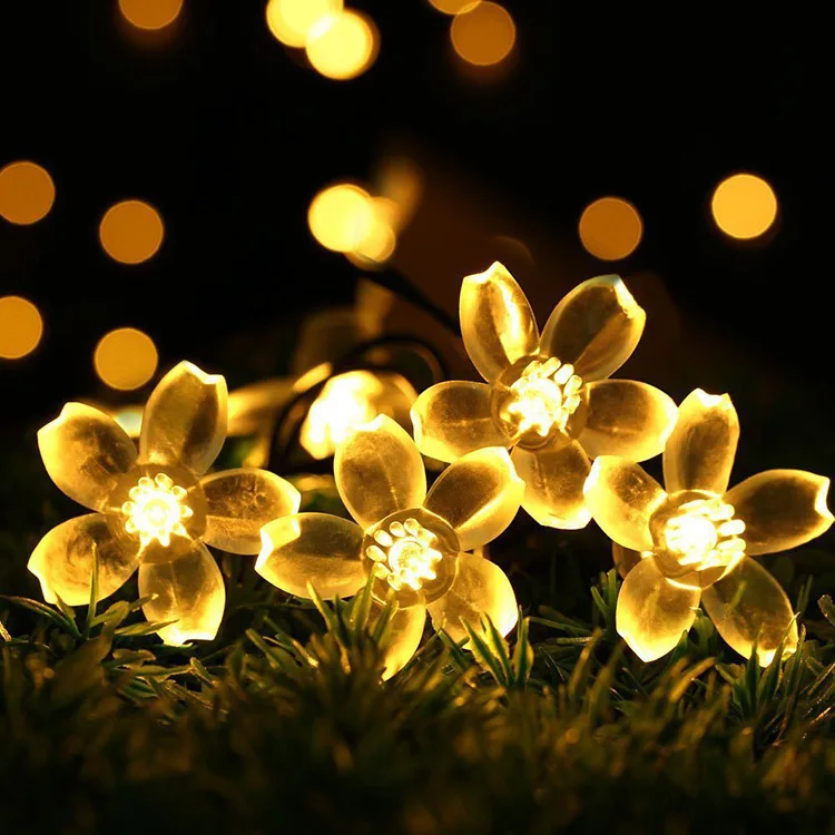 Солнечные 7 м 50 светодиоды Blossom Цветок Открытый Фея огни строки на Рождество Свадебная вечеринка - Испускаемый цвет: Тёплый белый