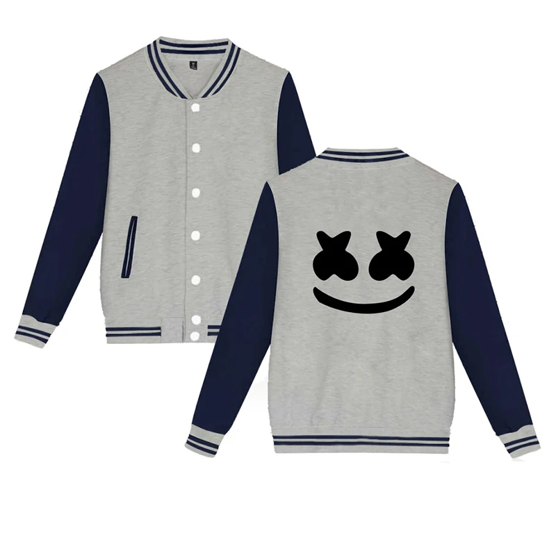 

European and American marshmallow marshmello smiley print sports baseball uniform sweater men women new