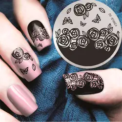 Розы бабочки ногтей штамповки Таблички Весна Дизайн ногтей Stamp плиты ногтей Дизайн ногтевой пластины изображения Штамповка плиты маникюр